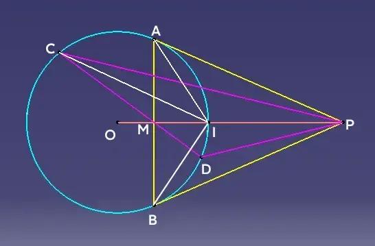 三角形的内心
如图，过圆O外一点P作圆的切线PA与PB，切点为A、B，连接OP，
