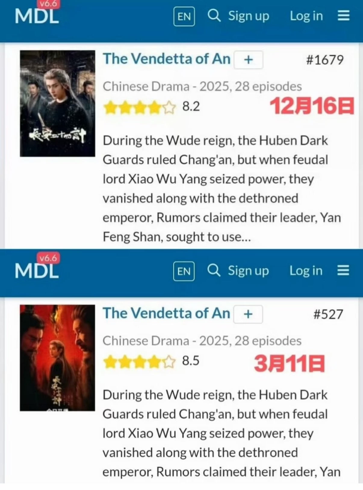 成毅作品的含金量还在提升！！！成毅长安二十四计MDL涨分8.2📈8.5 ！成毅
