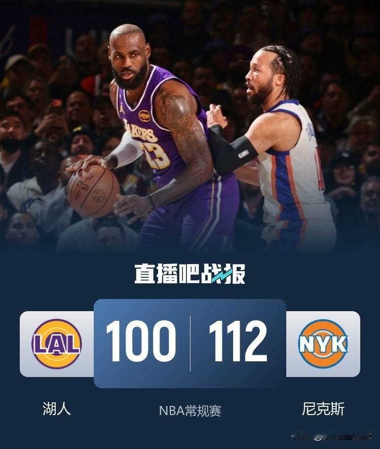 尼克斯主场力擒湖人豪取6连胜！东契奇空砍30+15+8难救主。
尼克斯以112比