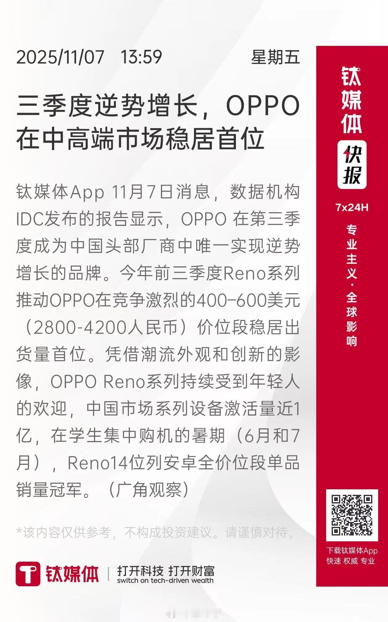 Reno14冠军！这个月再看Reno15的喽~[不愧是你]有点东西 ​​​