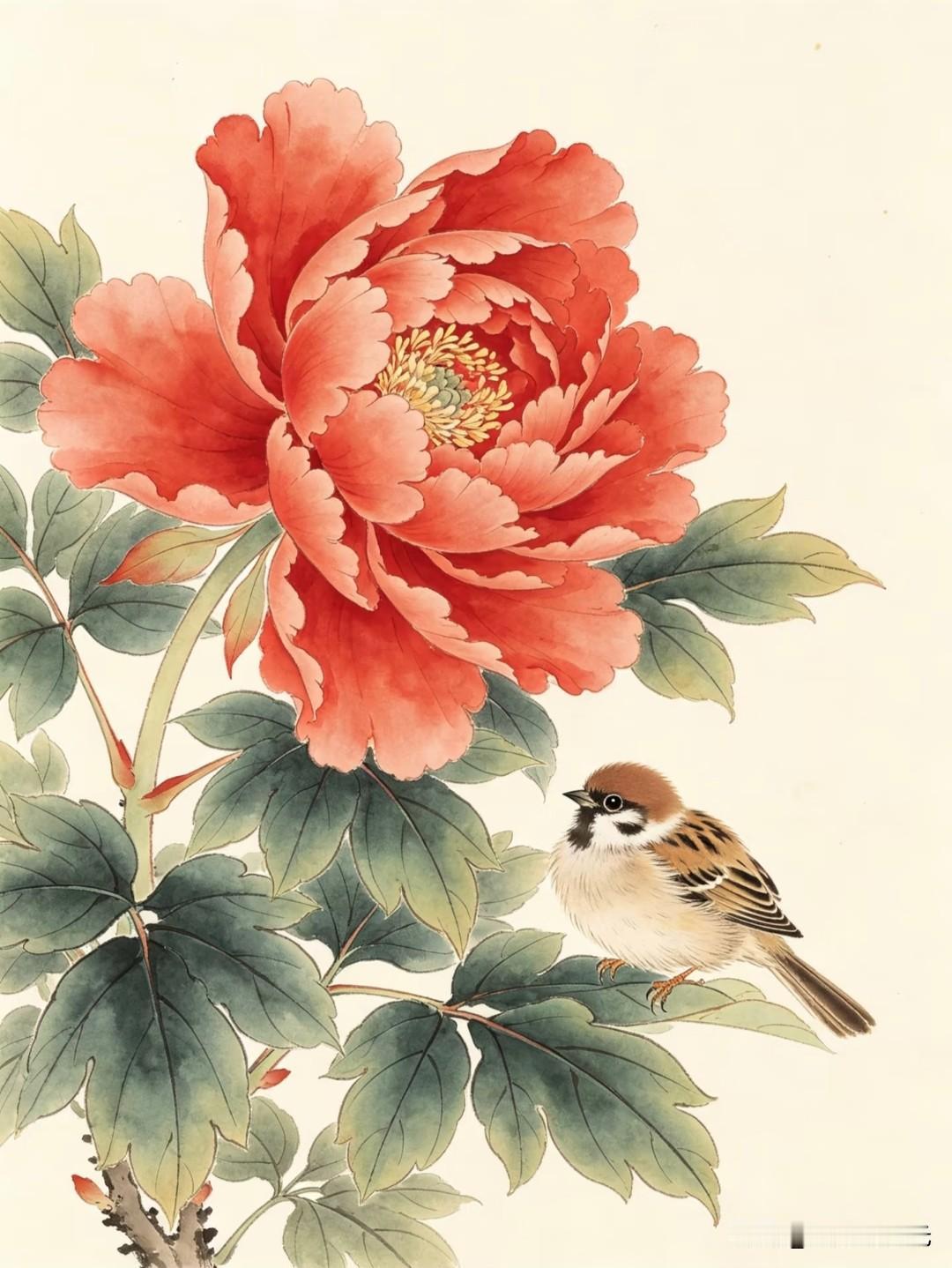 一花栖雀藏风雅，工笔轻描揽尽四季芳菲。
小画拾光麻雀国画素材分享
国画花鸟绘画 