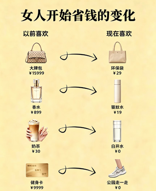 女人开始省钱的变化