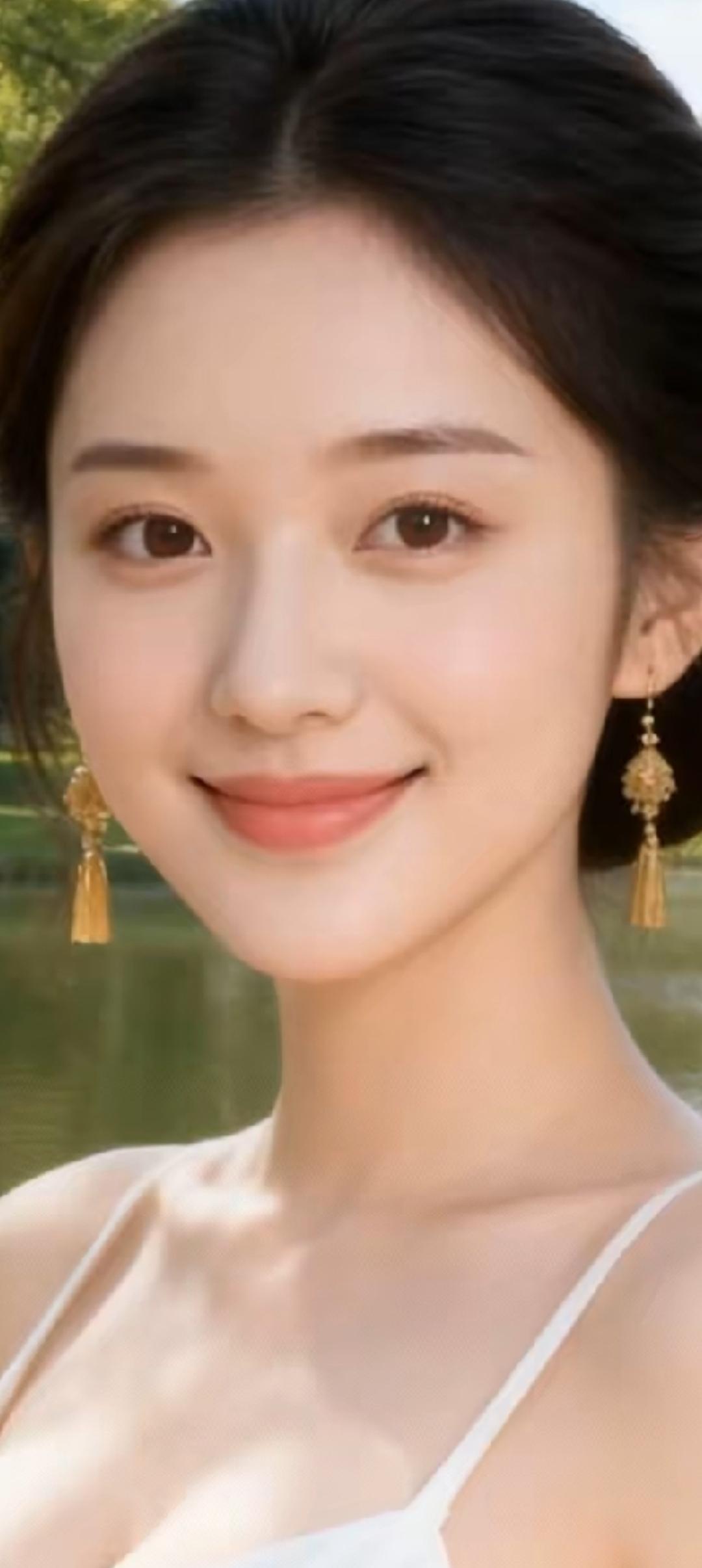 优雅气质，金饰闪耀，湖畔美景，完美结合