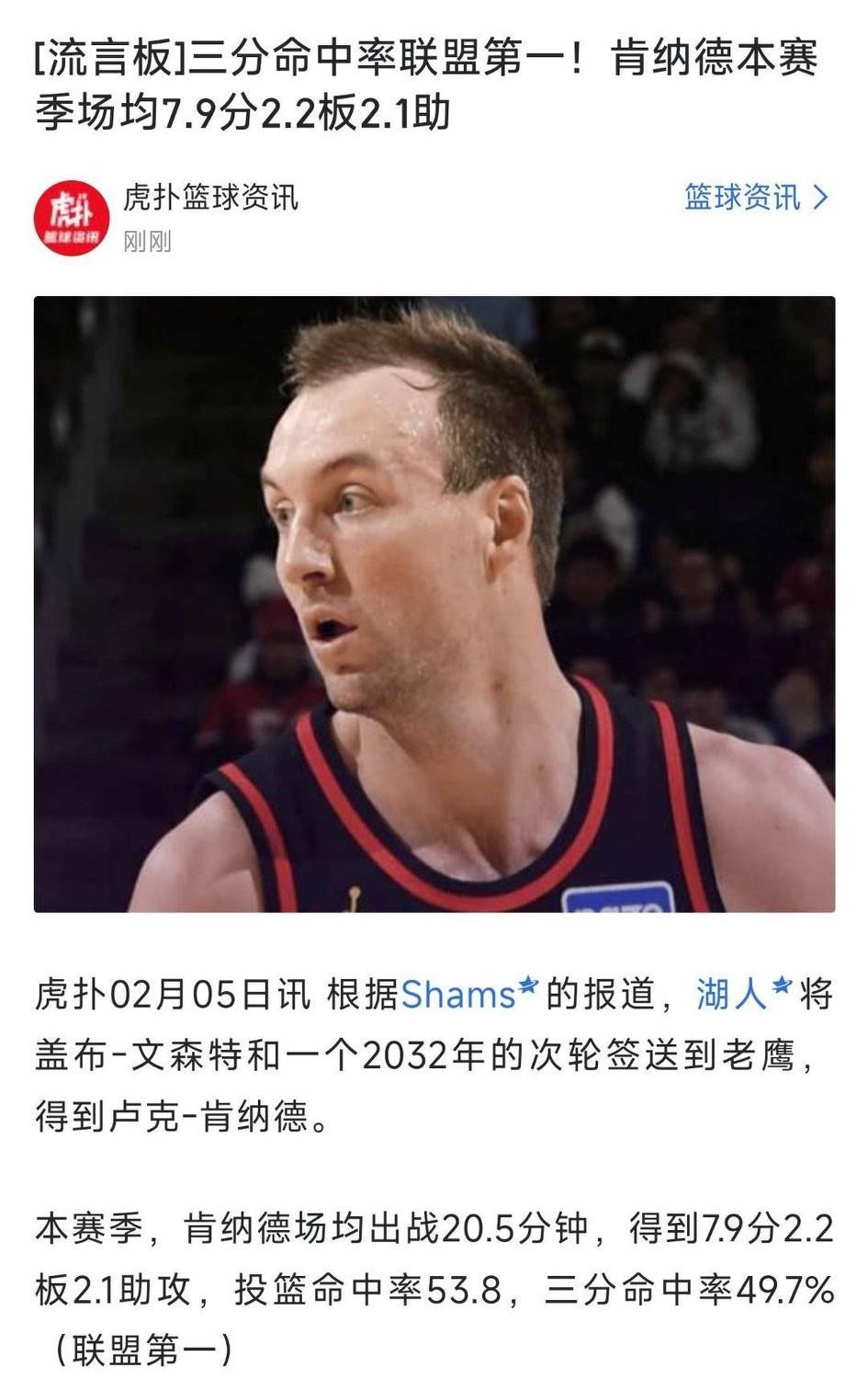 湖人终于甩掉了诈骗犯！湖人将文森特和2032年次轮选秀权交易至老鹰，换来卢克·肯