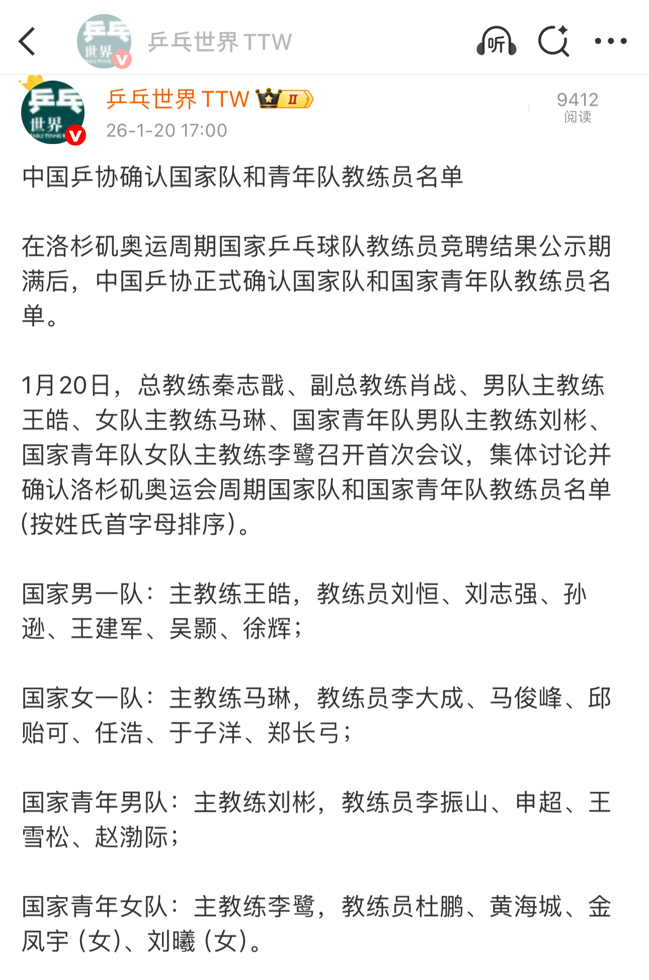 孙逊 吴颢 徐辉 去男队于子洋 任浩 邱贻可 李大成 马俊峰继续在女队黄海城去青
