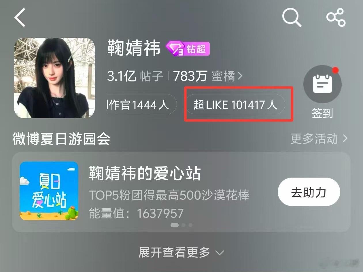 鞠婧祎超话超like突破10w➕，已是90花女艺人断层第一！ 