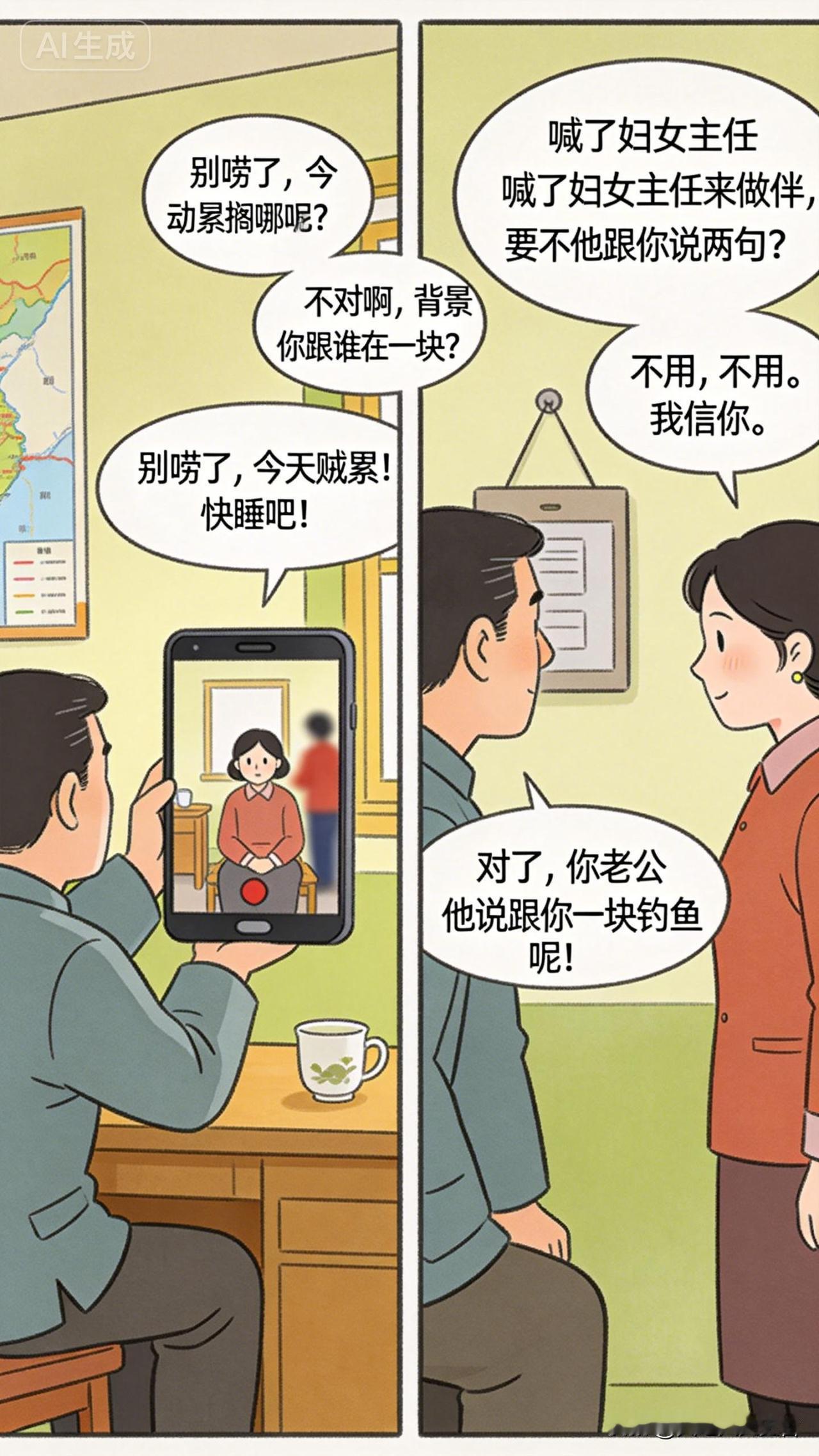 村长出差，惦记家里媳妇。
晚上赶紧打视频。才聊两句，媳妇儿就催：“别唠了，今天贼