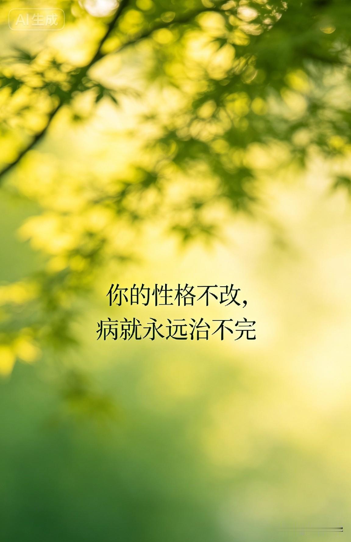 你的性格不改，病就永远治不完

中医有句话：“治病先治心，治心先改性。”
你发现