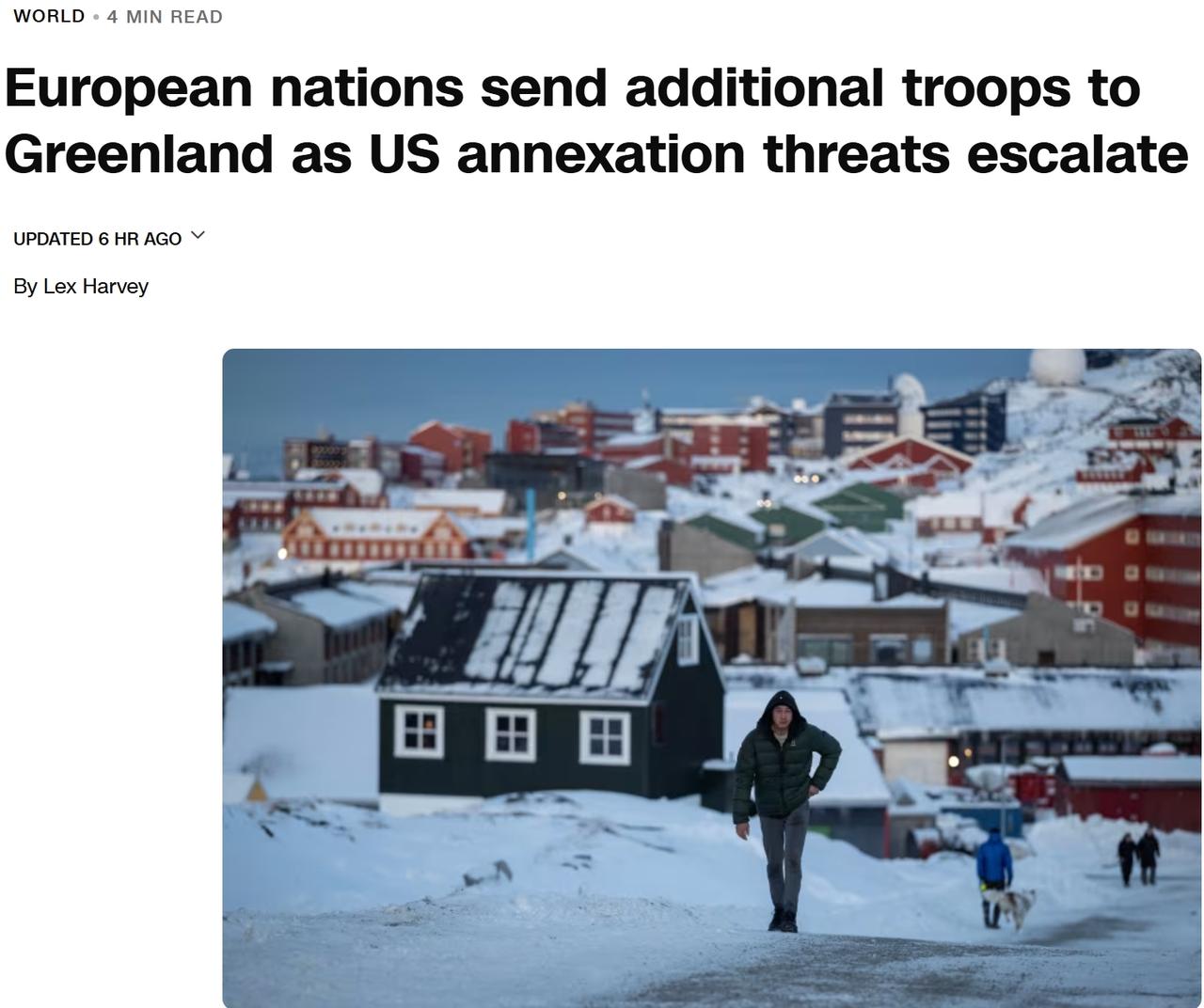 随着特朗普对格陵兰的威胁迫在眉睫，多个北约成员国已开始向格陵兰派兵
美国总统唐纳