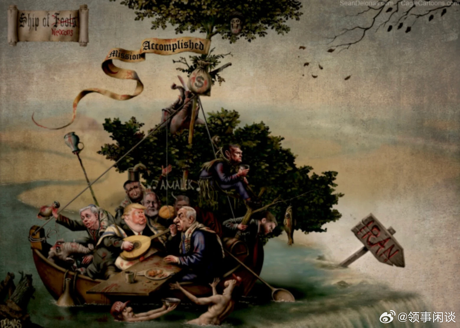 【Politico删除了一幅反犹太漫画，漫画中特朗普和内塔尼亚胡浑身是血】（Me