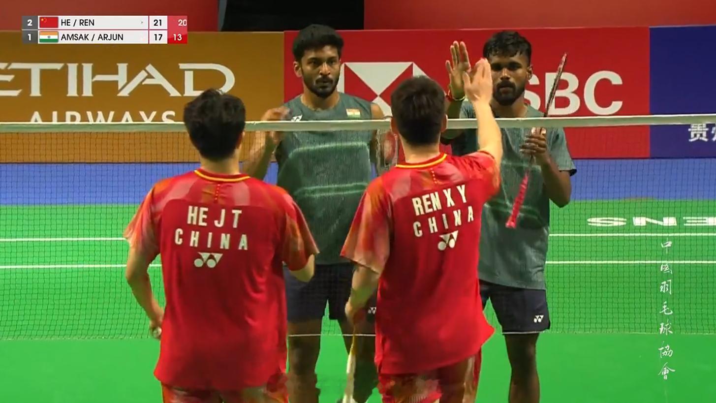 汤杯国羽vs印度 汤杯 A组 中国 3-1 印度男双 何济霆/任翔宇 21-17