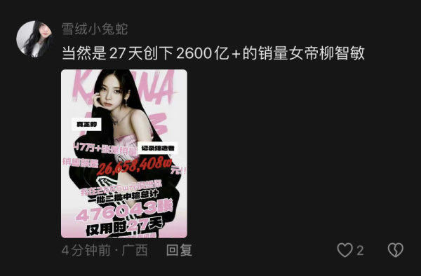 模仿我女的2600亿销量柳智敏 ​​​