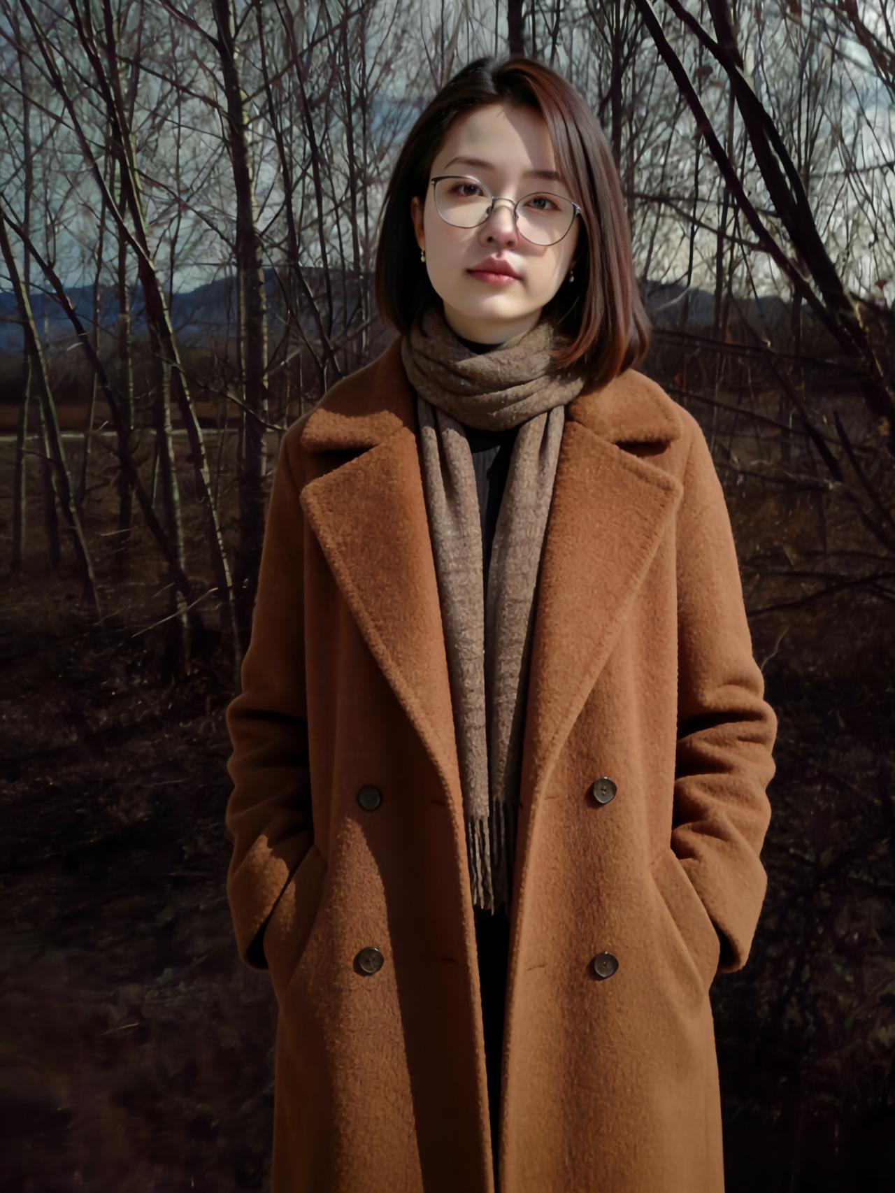 驼色大衣揉着羊毛的温软
像踩在厚厚的地毯上，走过荒原
围巾绕着颈窝，是驼绒的云