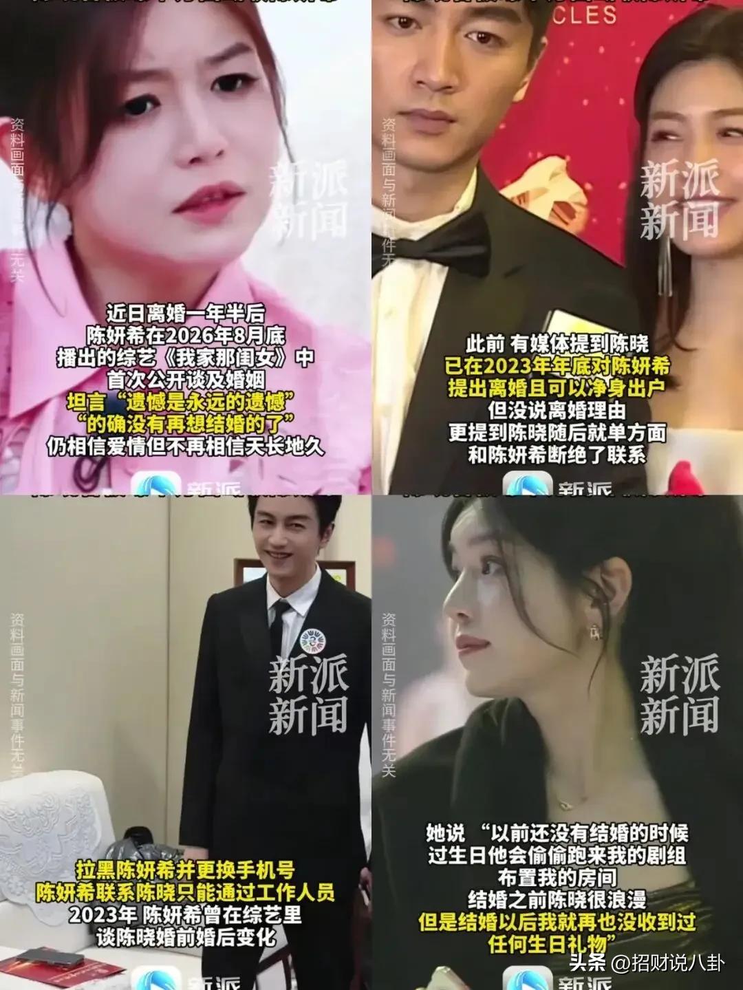 原来是陈晓先提的离婚，2023年陈晓单方面提离婚后就把陈妍希拉黑了，然后中间大半