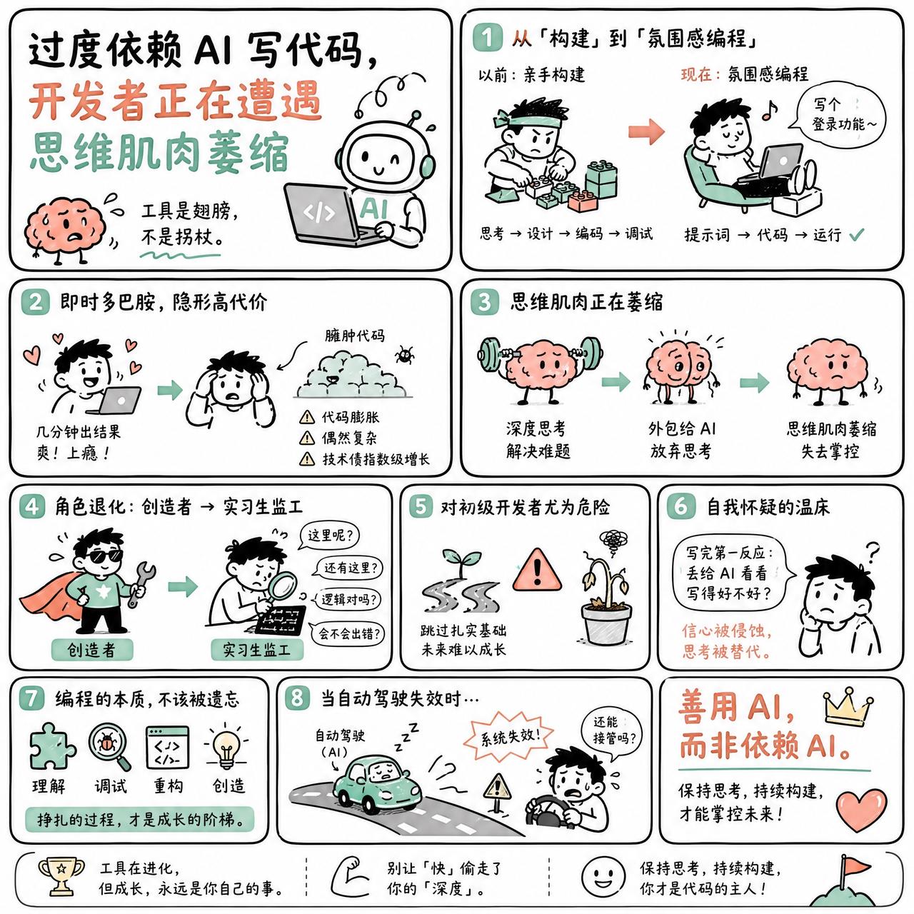 【过度依赖AI写代码，开发者正在遭遇思维肌肉萎缩】

快速阅读：过度依赖 AI 