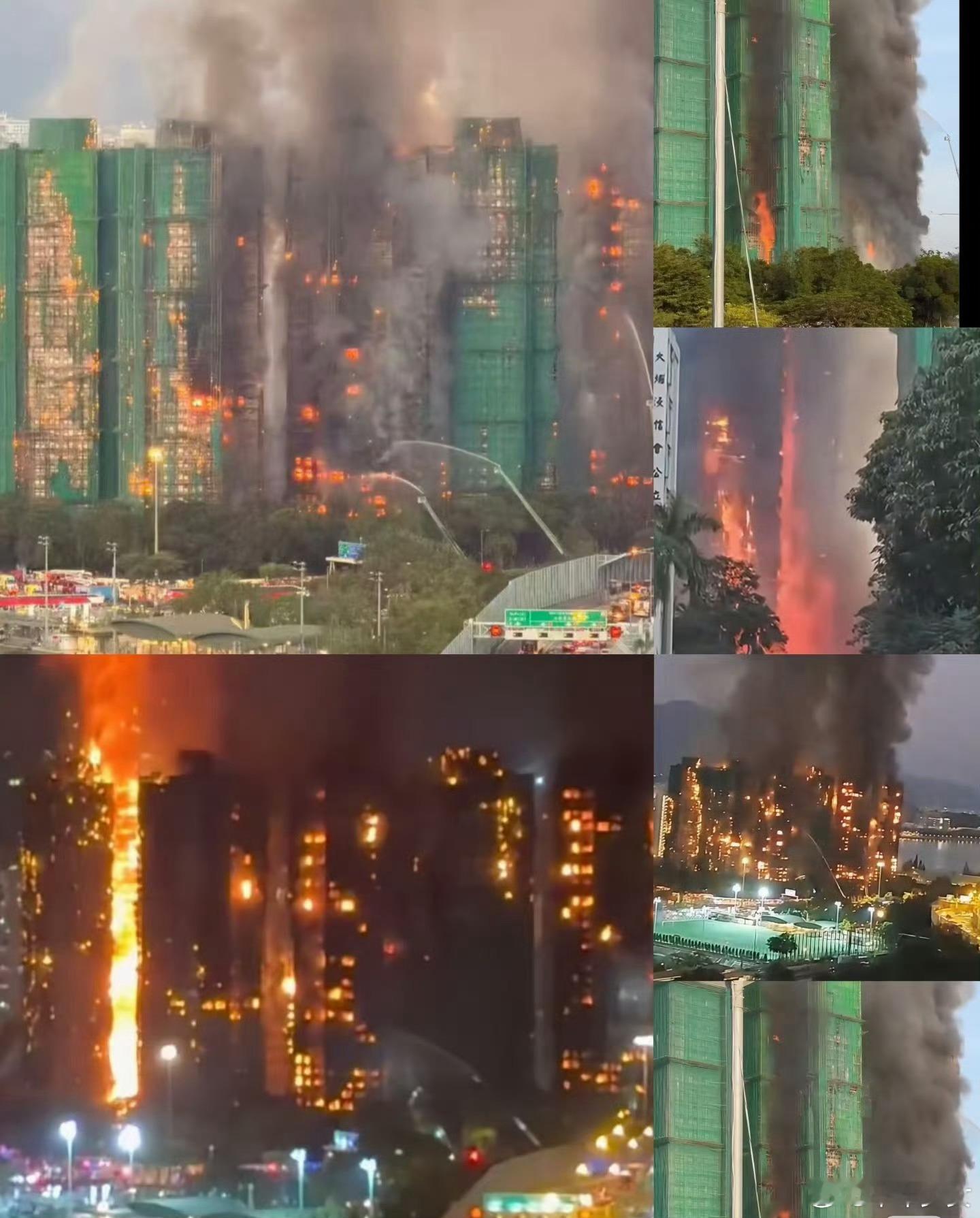 香港火灾好吓人的火势……听说是用于维修楼栋和翻新的竹制棚架燃烧，一下子八栋楼全部