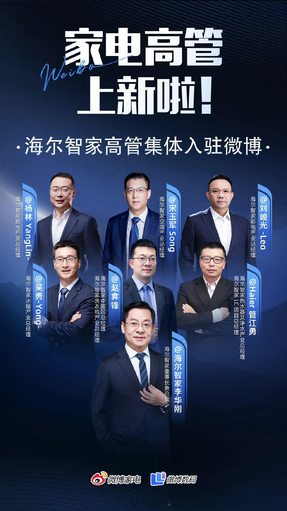 海尔智家高管集体入驻微博挺好，高管的集体入住让海尔智家不再是抽象概念，拉近与用户