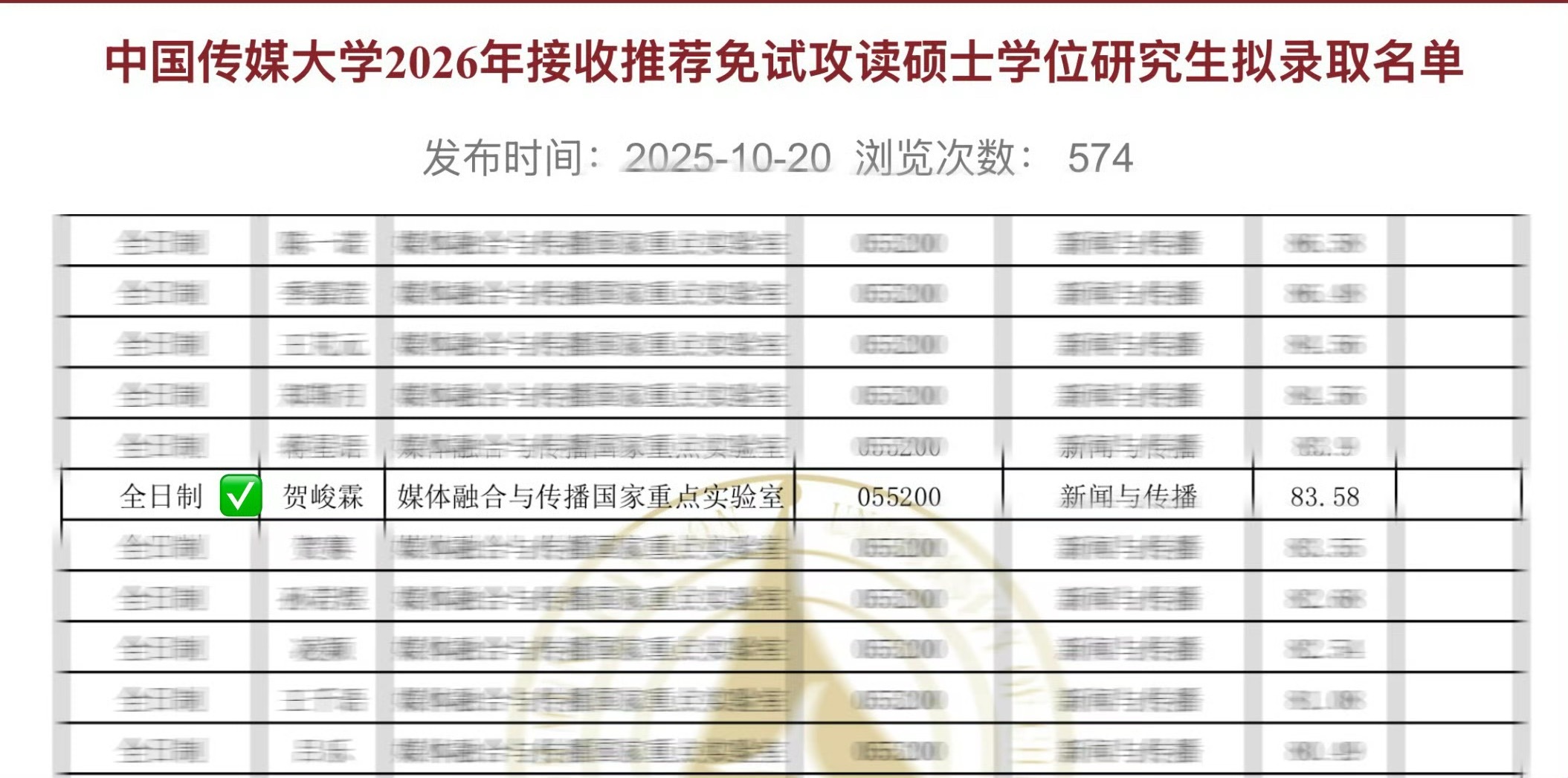 恭喜这个贺峻霖上岸！！贺峻霖中传成功保研 ​​​