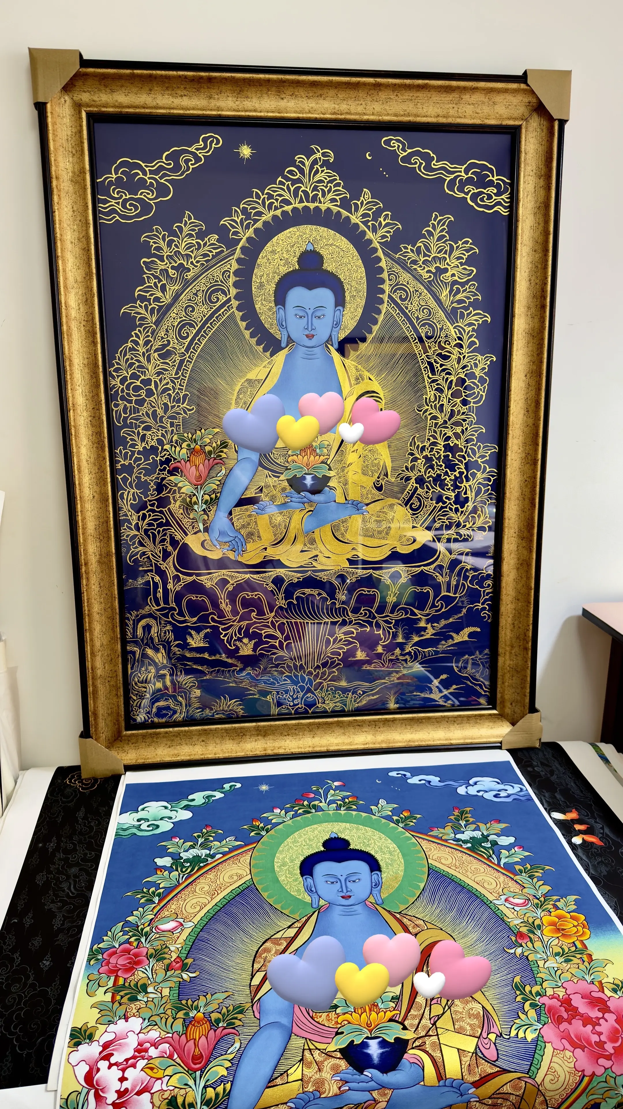 唐卡 喜马拉雅艺术 描金 药师佛 愿所有人平安健康