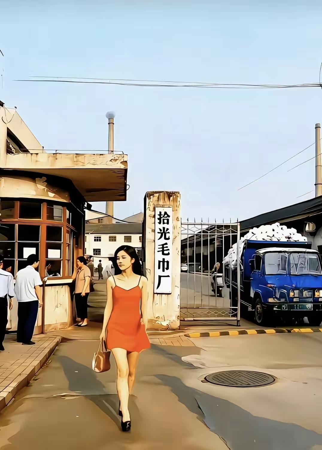 寻找不合理之处

这张图片呈现的是60 - 70年代一家毛巾厂门口的场景，其中存