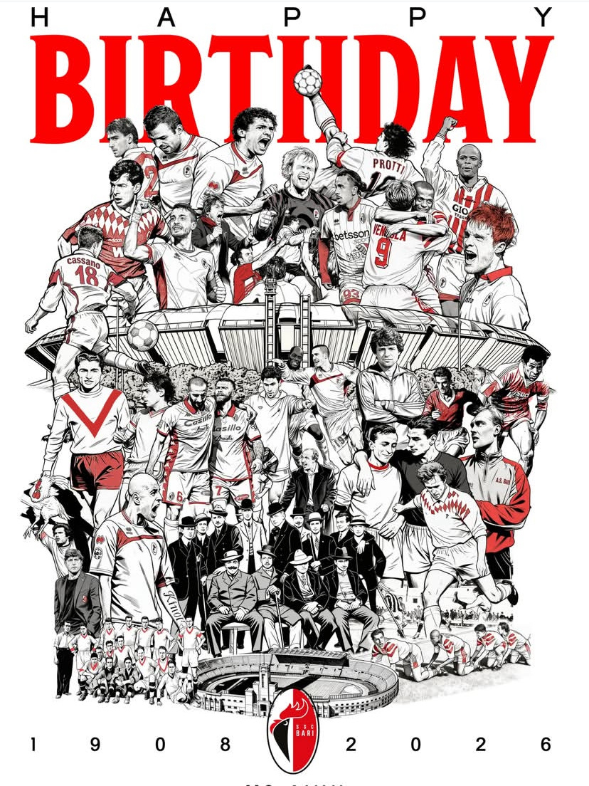 巴里（SSC Bari）118歲生日快樂🎂🎊🎈⚪️🔴🇮🇹1️⃣9️⃣
