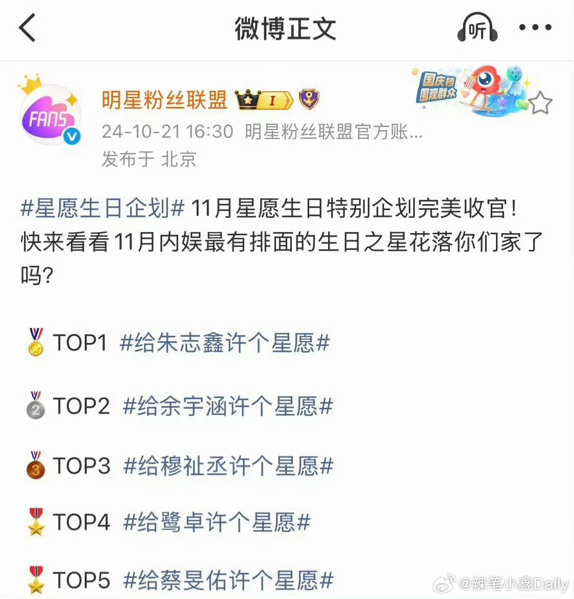 恭喜朱志鑫三年连续生日ct第一🥳🥳🥳 朱志鑫星愿生日企划第一 ​​​