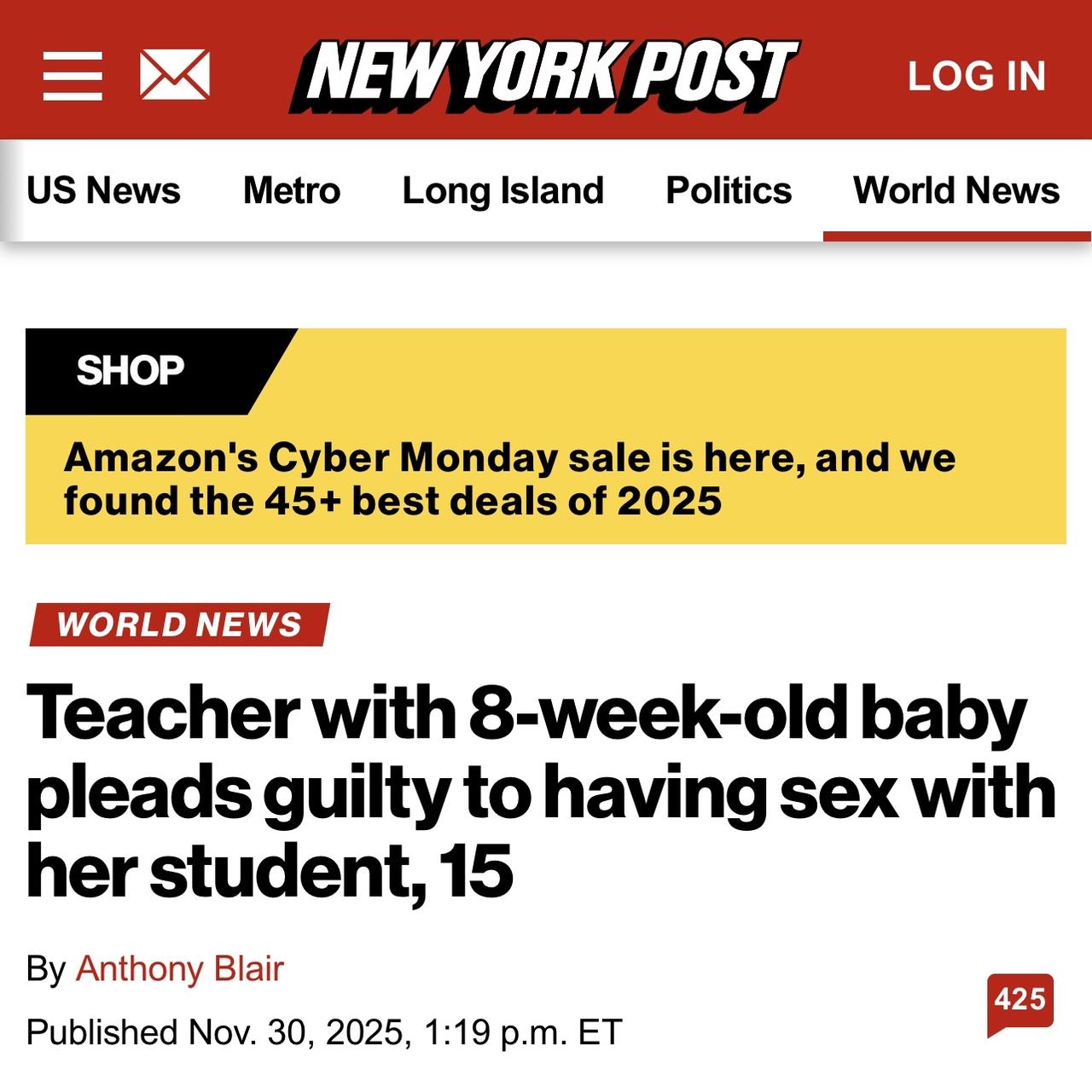 当地时间周四，澳大利亚一名育有八周大婴儿的高中女教师承认，她多次与一名15岁的学