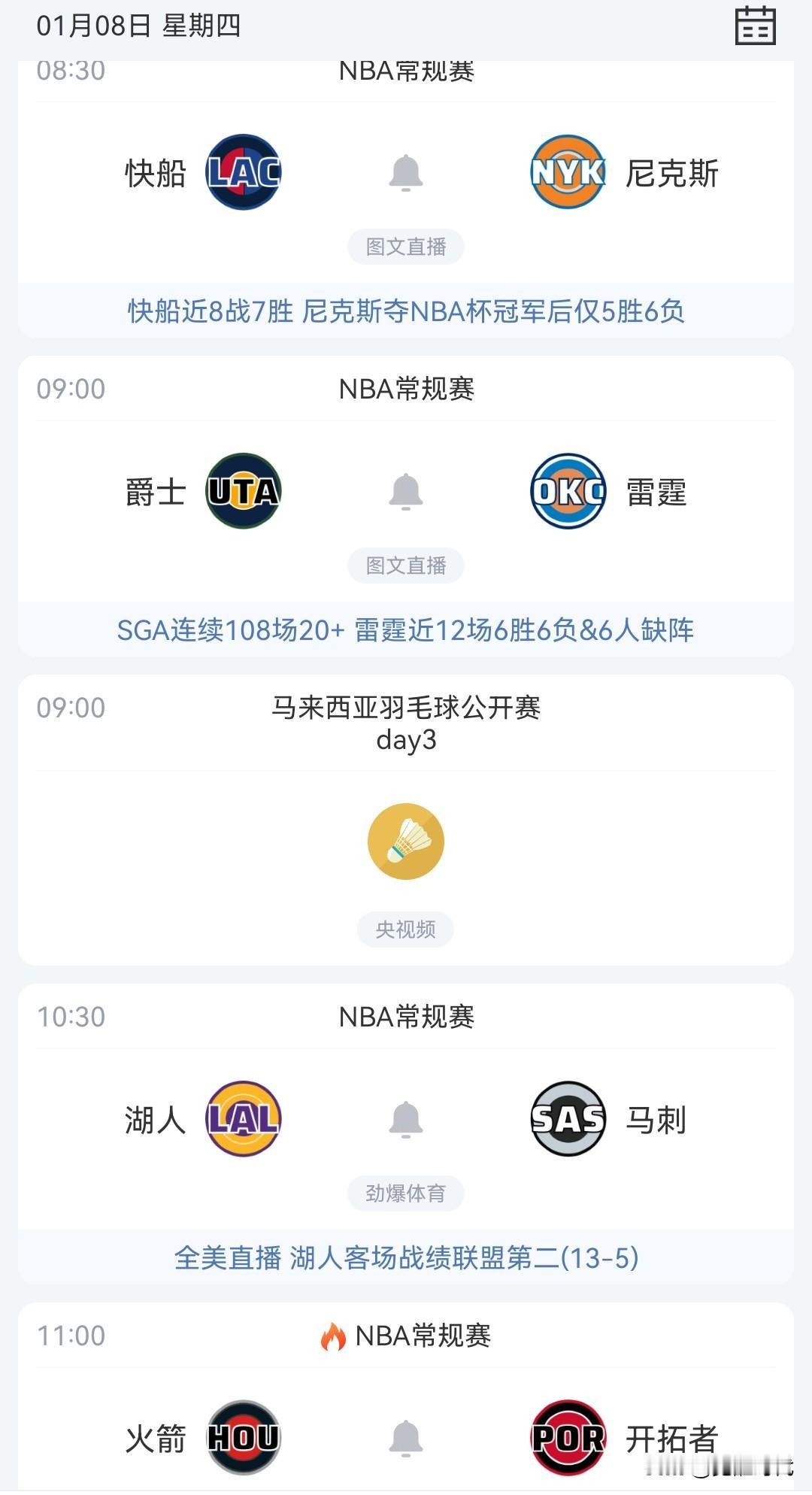 明日开拓者战火箭 马刺战湖人等焦点赛事关注