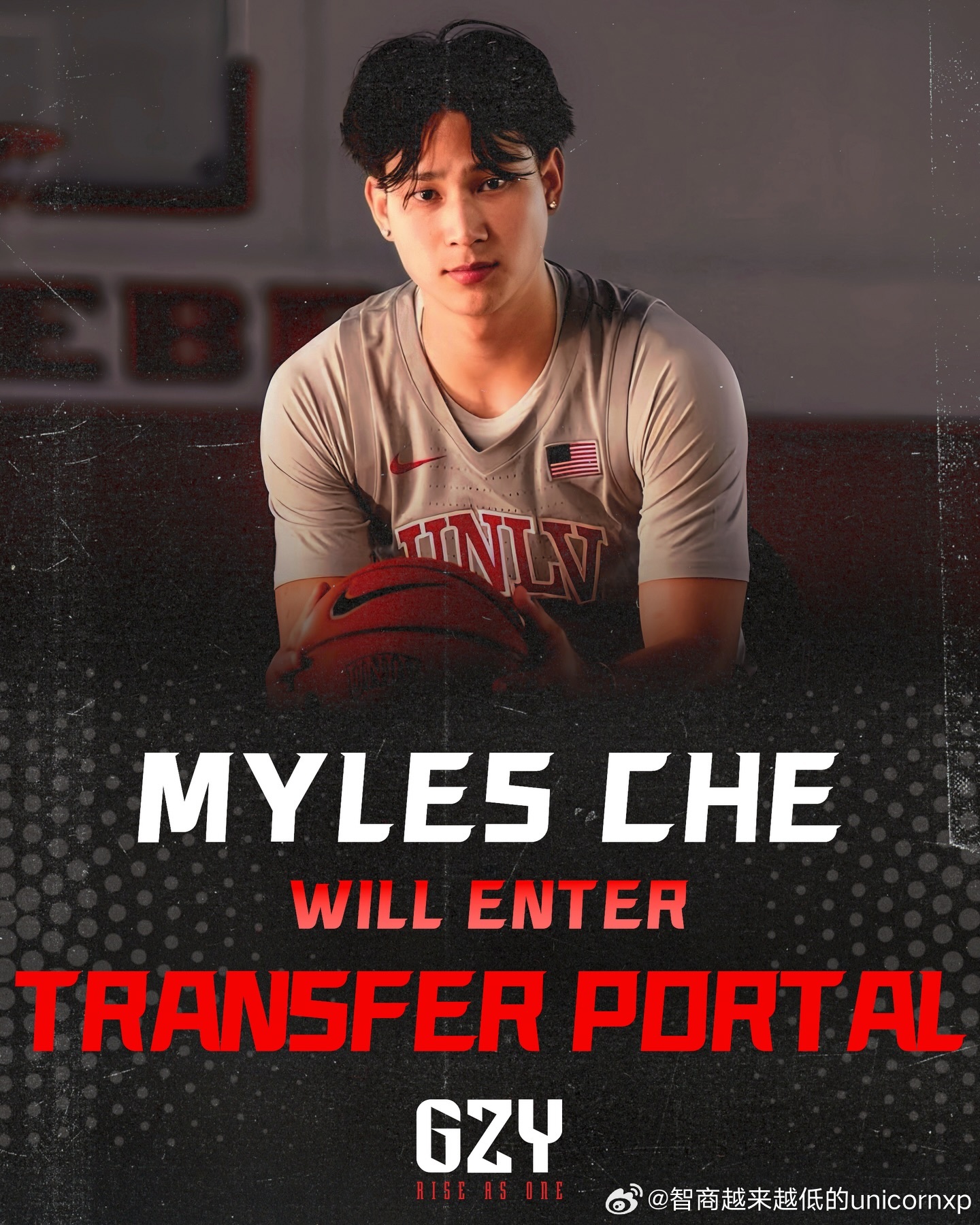 Myles Che(车侑城)申请转校，上赛季转校UNLV后因伤赛季报销NCAA