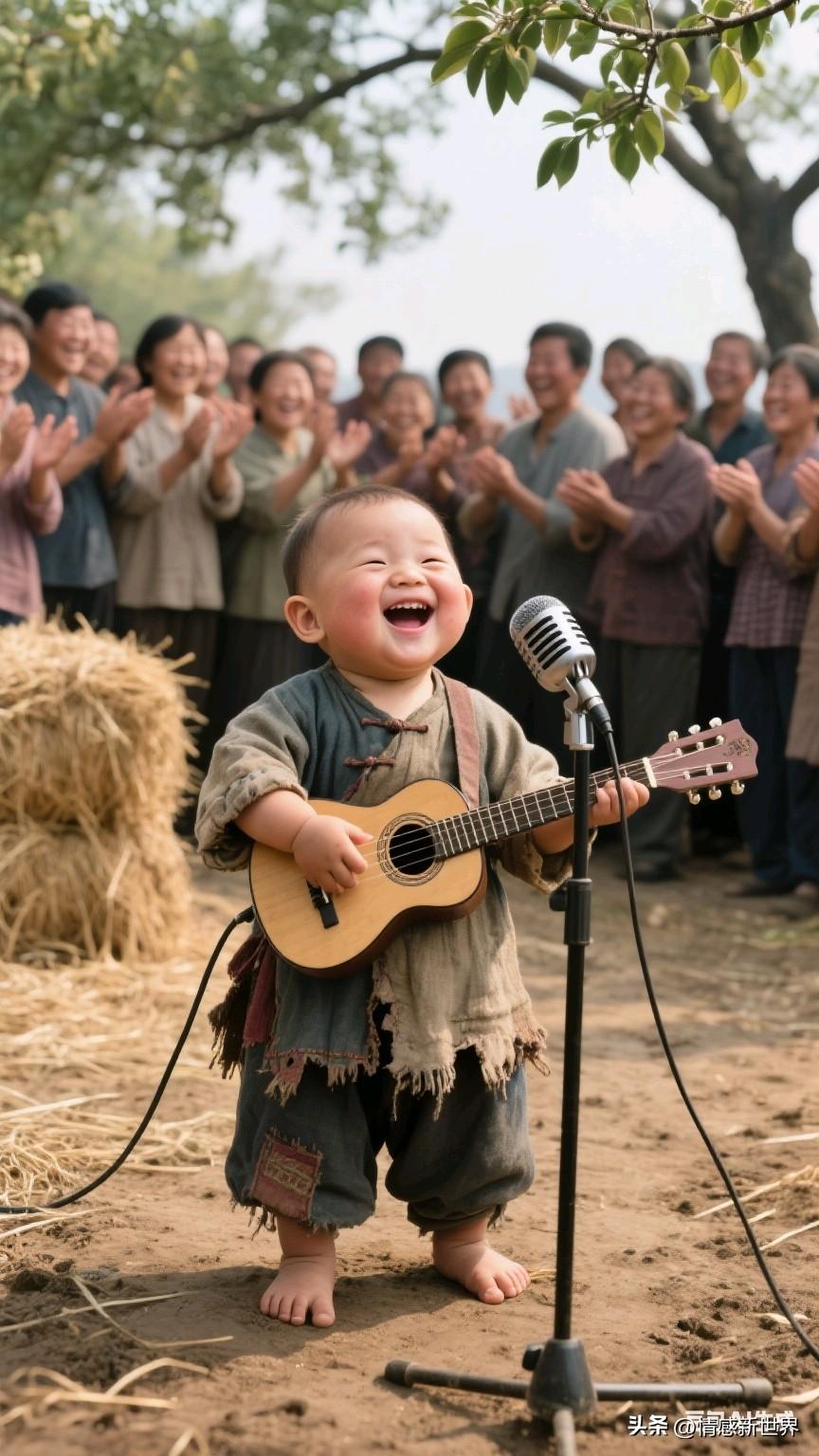 萌娃弹唱，欢声笑语，乡村音乐会！🎸🎵🎉萌娃吉他表演 乡村萌娃演唱会