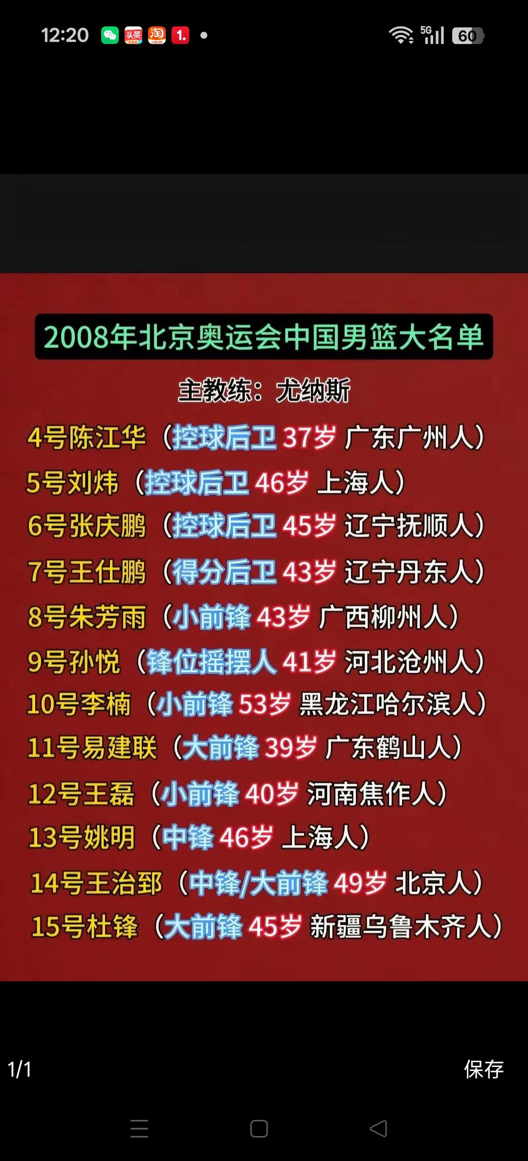 在不知不觉中，2008年北京奥运会中国男篮的球员们都已经四五十岁了。
致我们逝去