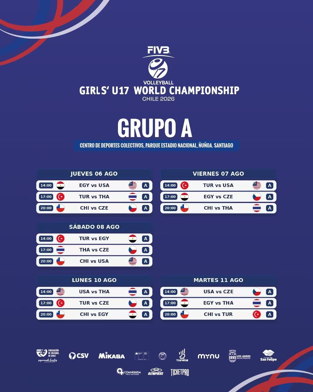 2026年U17女排世锦赛赛程出炉，中国🇨🇳U17女排分在B组，主教练是吴胜