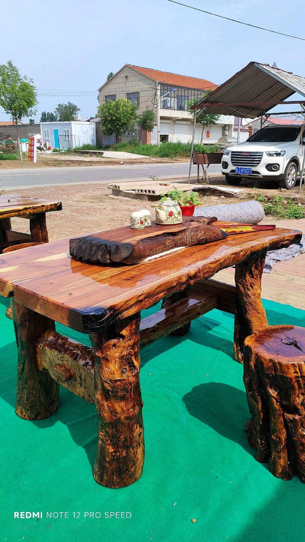 一米半枣木桌室外图片展示榫卯工艺 手作木艺 原木生活 茶空间