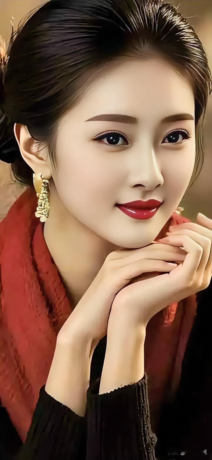 温柔甜美的古装美人，红唇与耳饰相映成趣，古典韵味十足。