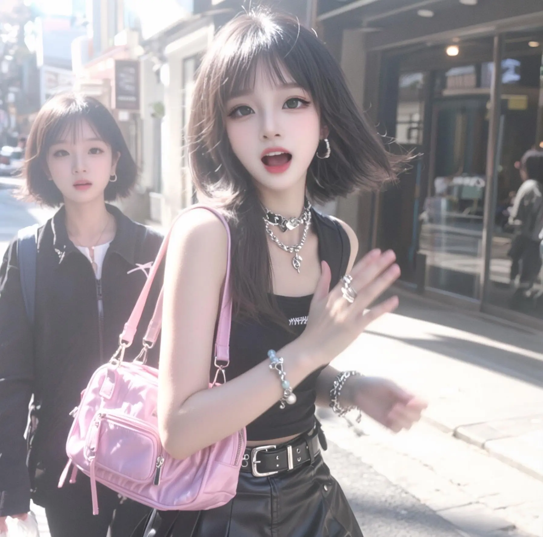 辣妹穿搭 韩系轻亚 金属配饰 街头甜心风 短发ootd