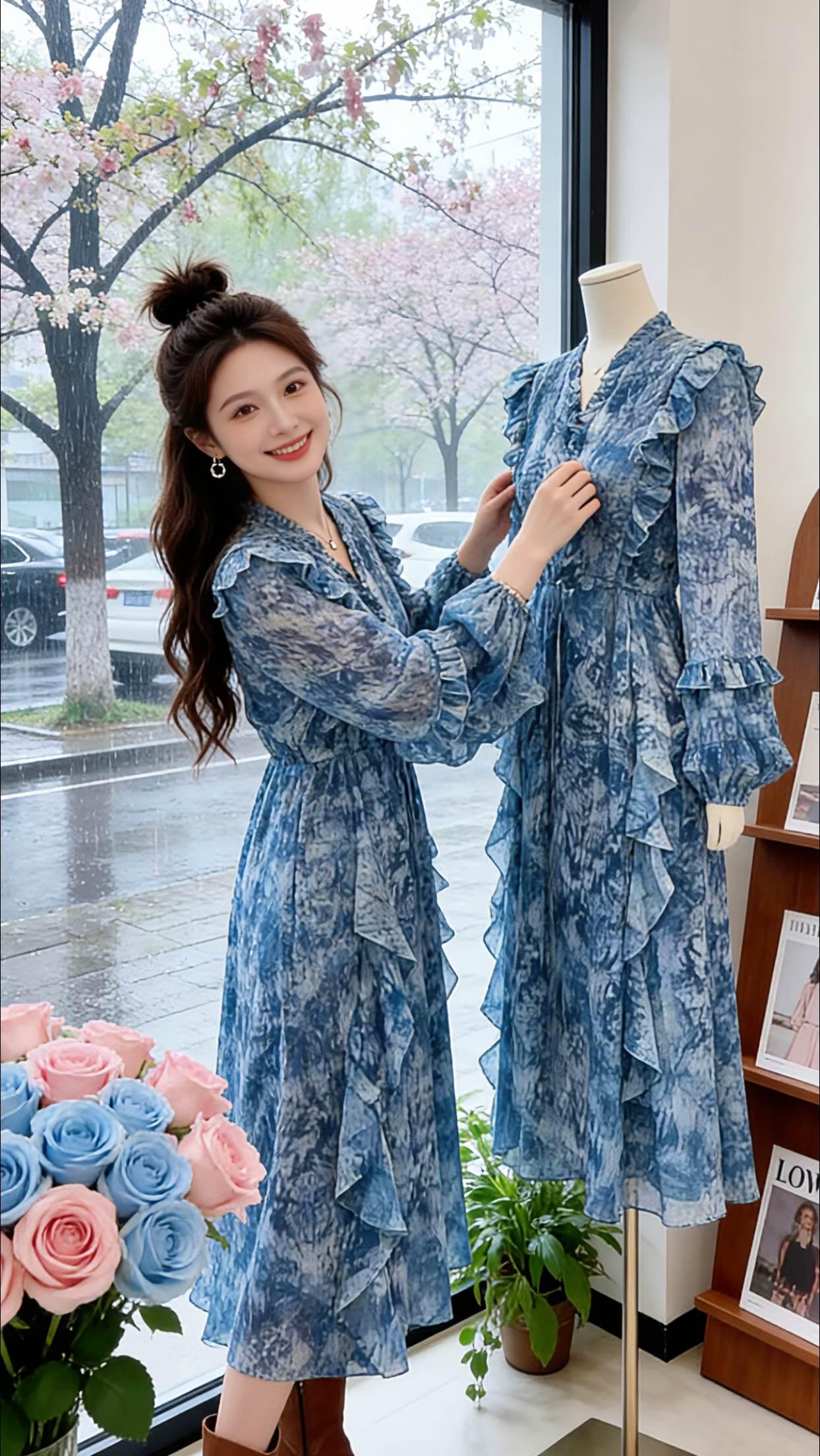 Danny的早春氛围感，藏在这条碎花裙里🌼 油菜花田里她提着裙摆奔跑，湖畔岩石