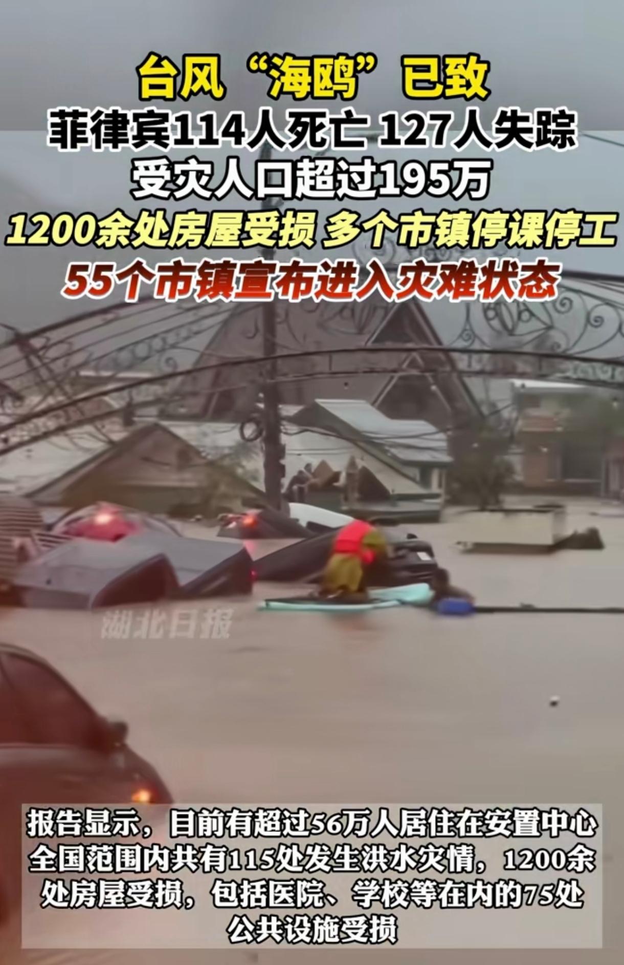 。截至目前，114人没了性命，127人找不到下落，195万老百姓受灾，上千间房屋