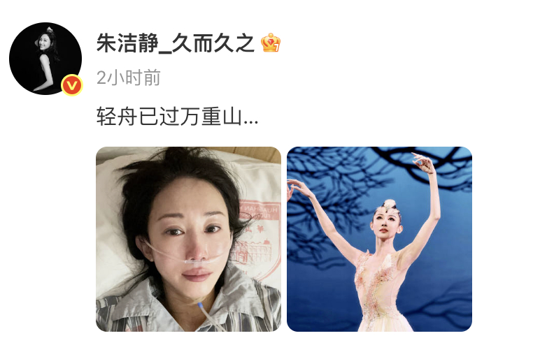 朱洁静术后再跳朱鹮朱洁静术后重归舞台 ​​​ 发文 “轻舟已过万重山”，这是她在