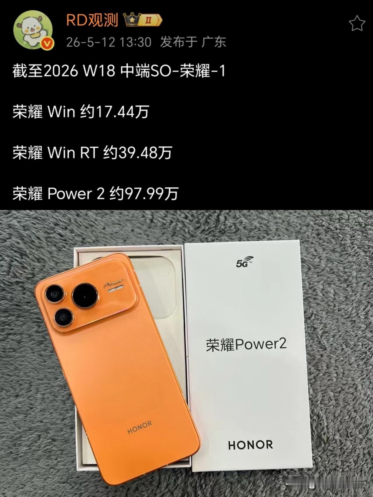 万万没想到，荣耀又一个爆款出现了，不到半年卖了近100万台

根据博主最新数据，