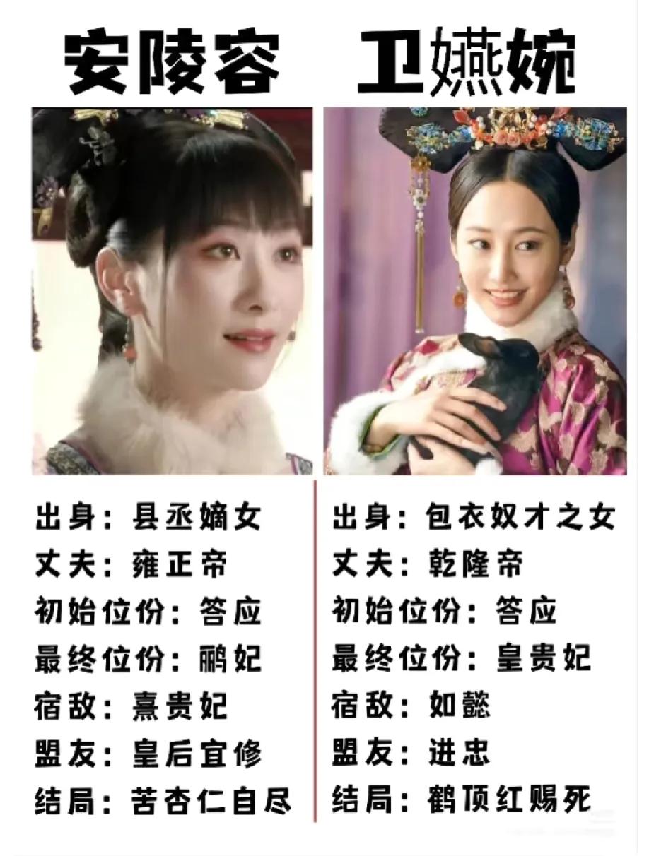 都说安陵容和魏嬿婉像，都是从底层往上爬的反派，可细琢磨着，俩人实在不一样。
 