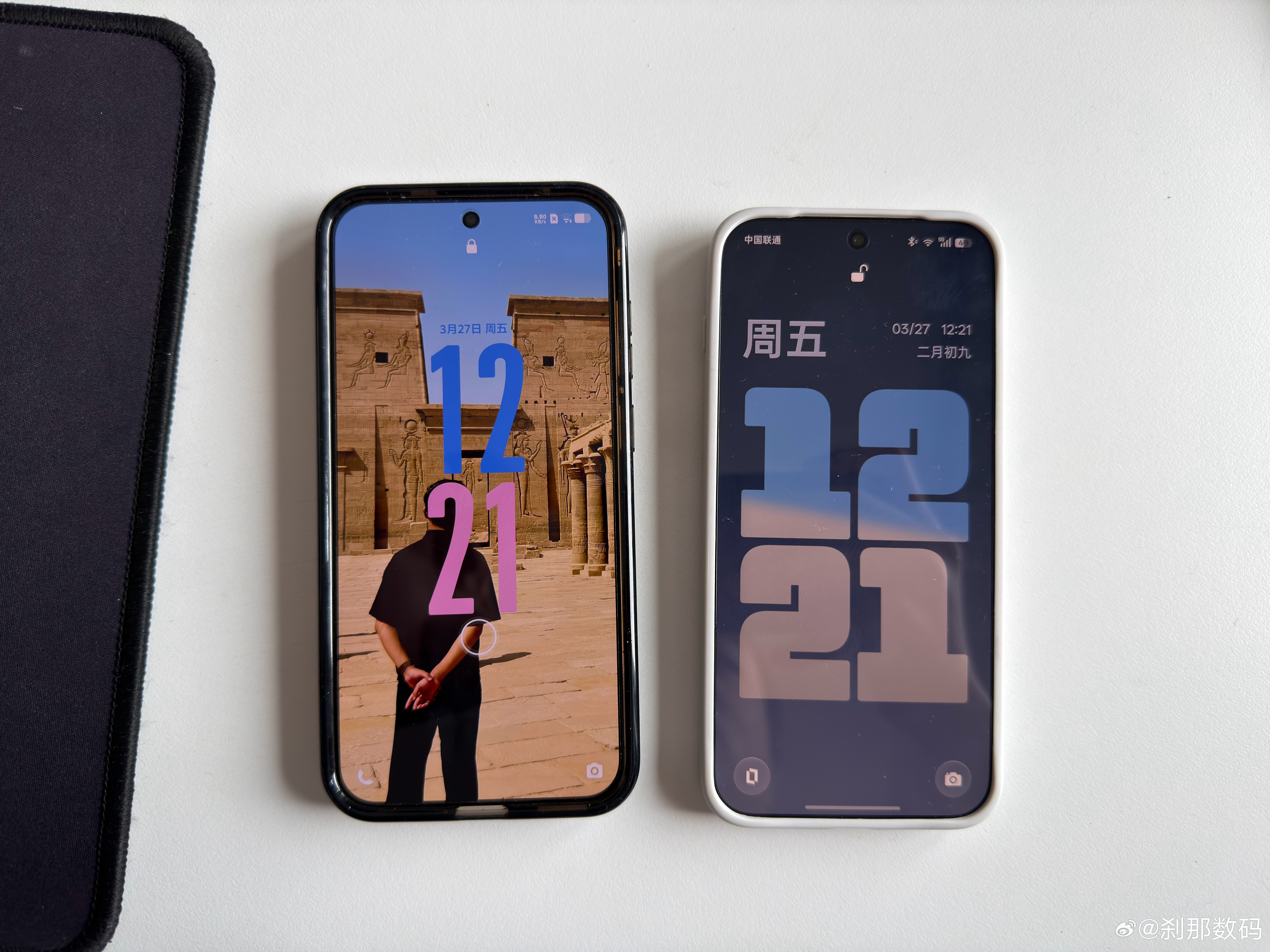 看来越来越多人喜欢时钟放在屏幕居中的设置了 左 vivo、右一加、图三三星 