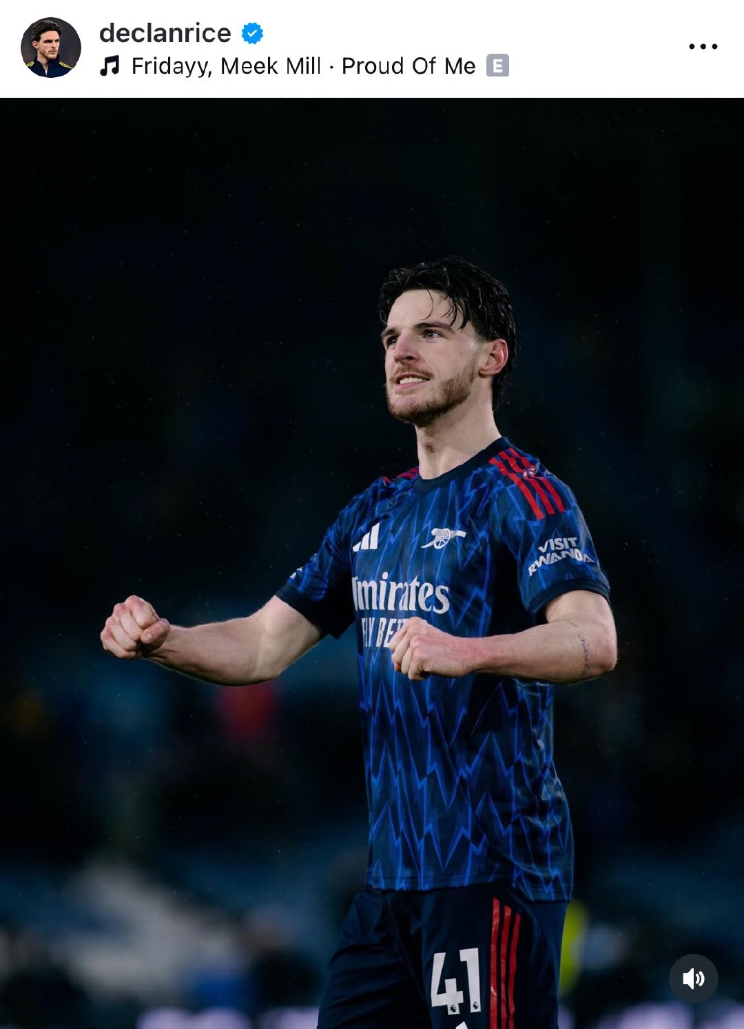 赖斯赛后ins动态：英超300场出场❤利兹联vs阿森纳 英超联赛 阿森纳