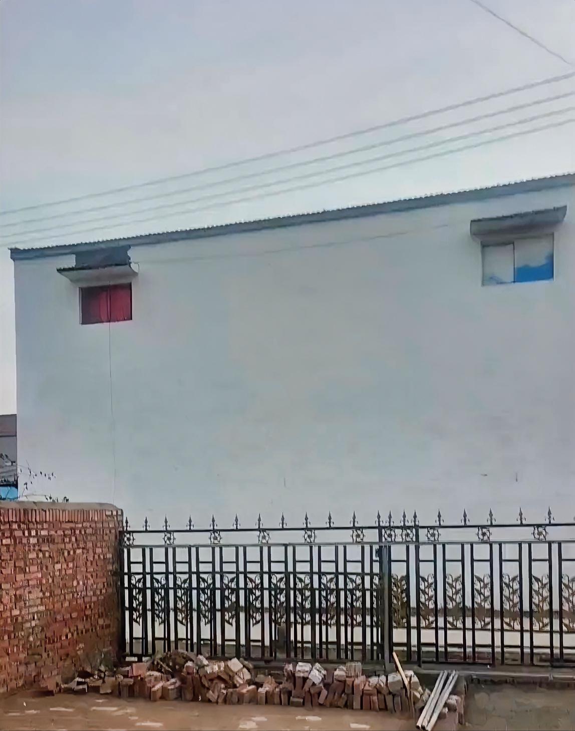 吴营村一墙绘被吐白，不知何原因网红村一墙绘一夜之间被刷白，仅剩两个窗户保留颜色。