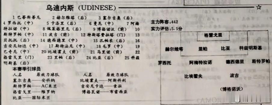 乌迪内斯在巴尔博时代之后，不幸降级。1995/96赛季乌迪内斯重新返回意甲联赛。