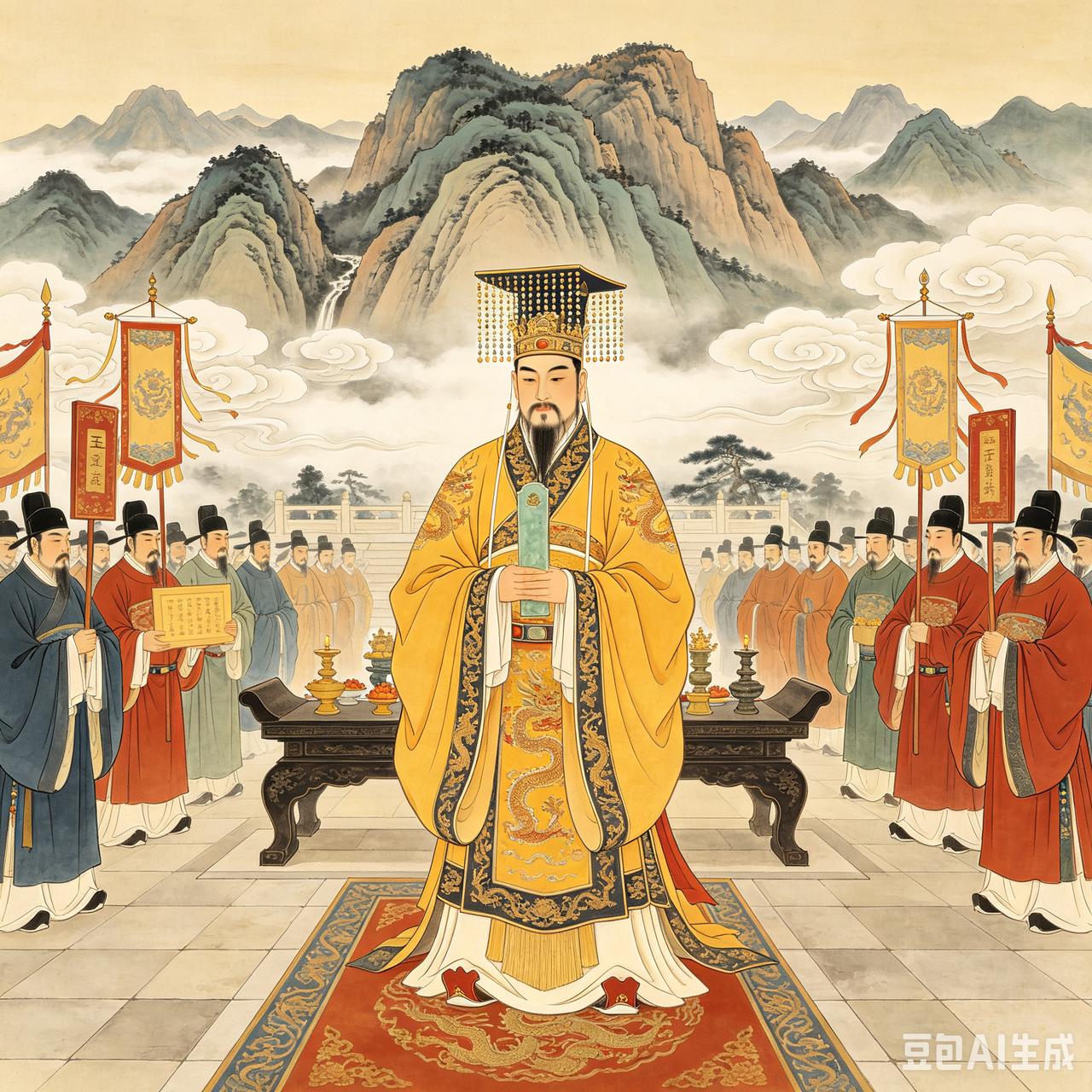 宋真宗:       合着就我一个在吃素。

公元1008年，一心想去爬泰山封禅