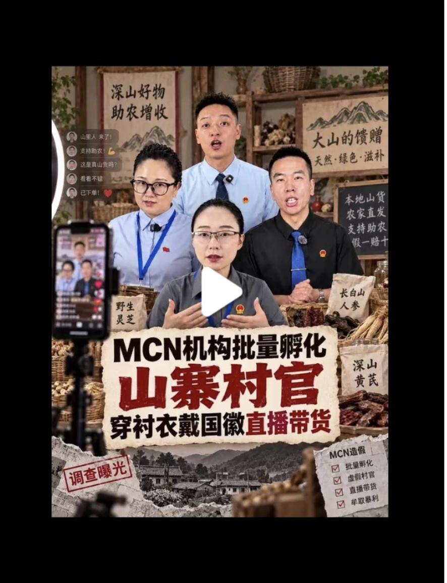 穿衬衣戴国徽，MCN批量造假“村长”：别让“假助农”毁了真乡村！

穿衬衣、打领