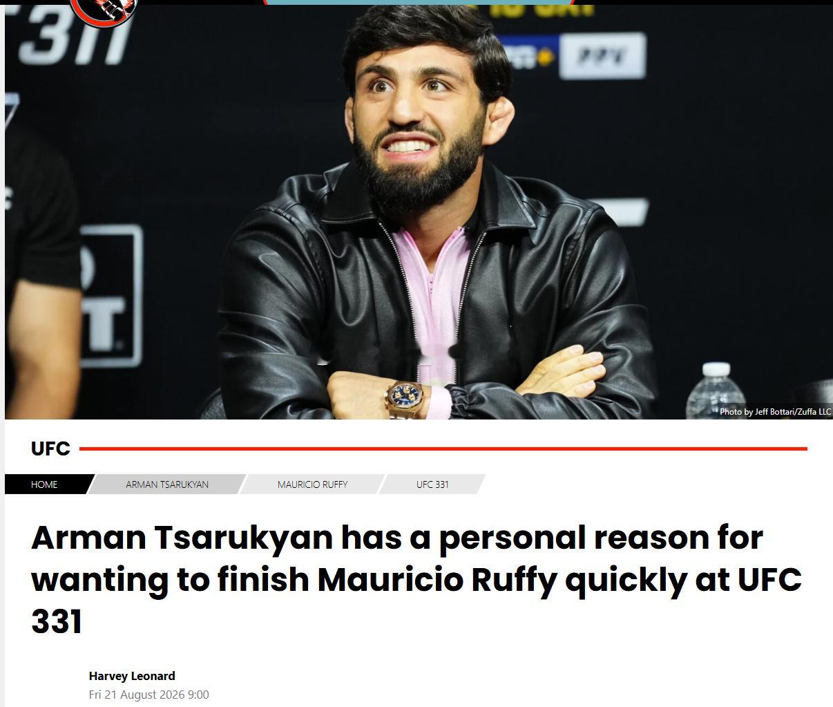 阿尔曼-萨鲁基安(Arman Tsarukyan）告诉派拉蒙，他想尽快终结“一击