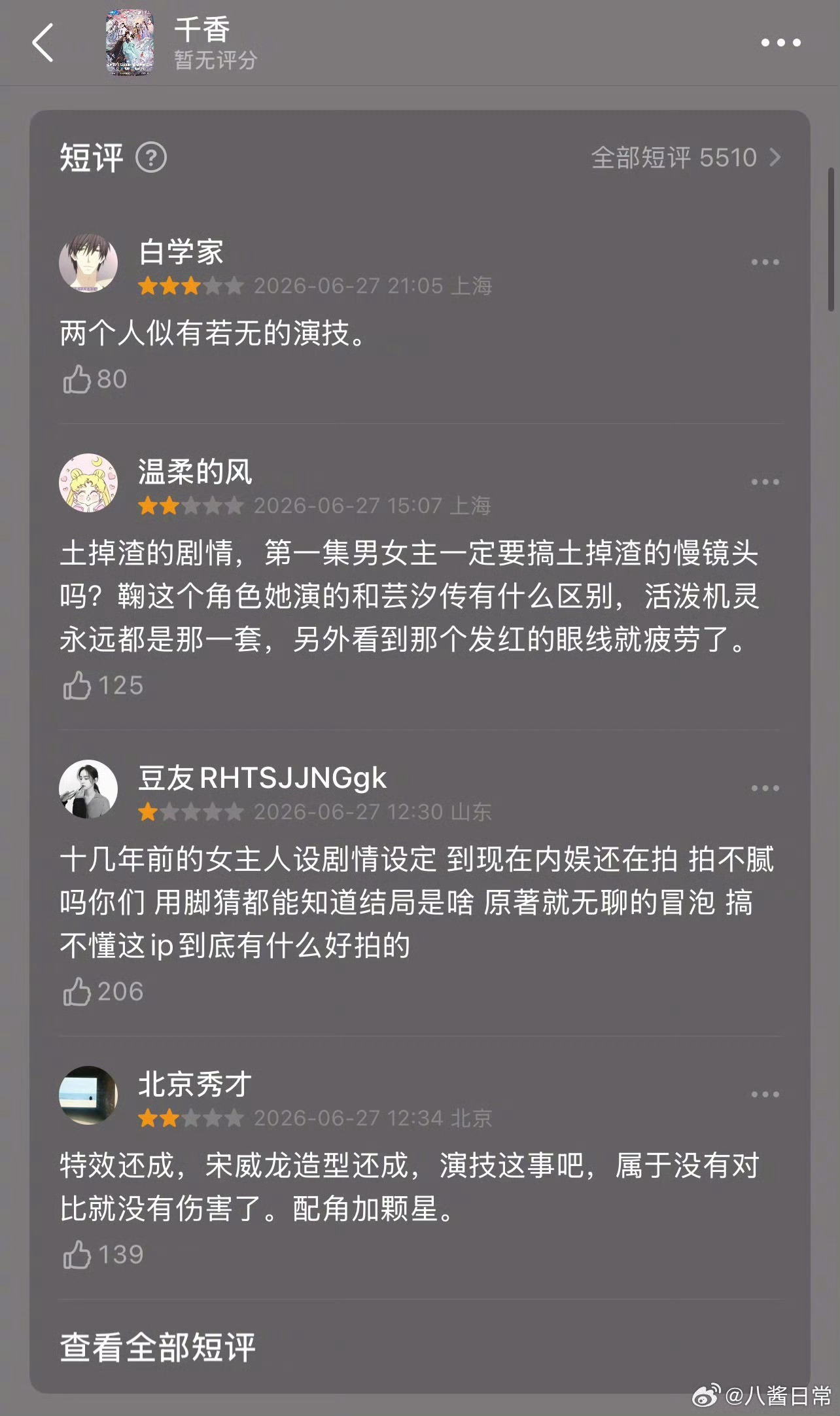 鞠婧祎千香才开播24xs+吧，黑氵这么快就来了，一会说拉新数据，一会又说演技不行