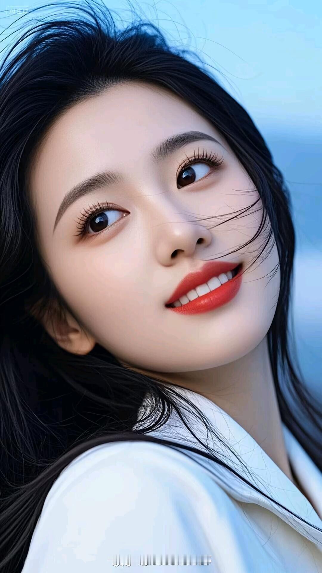 温柔的海风轻拂，甜美笑容如阳光般灿烂。