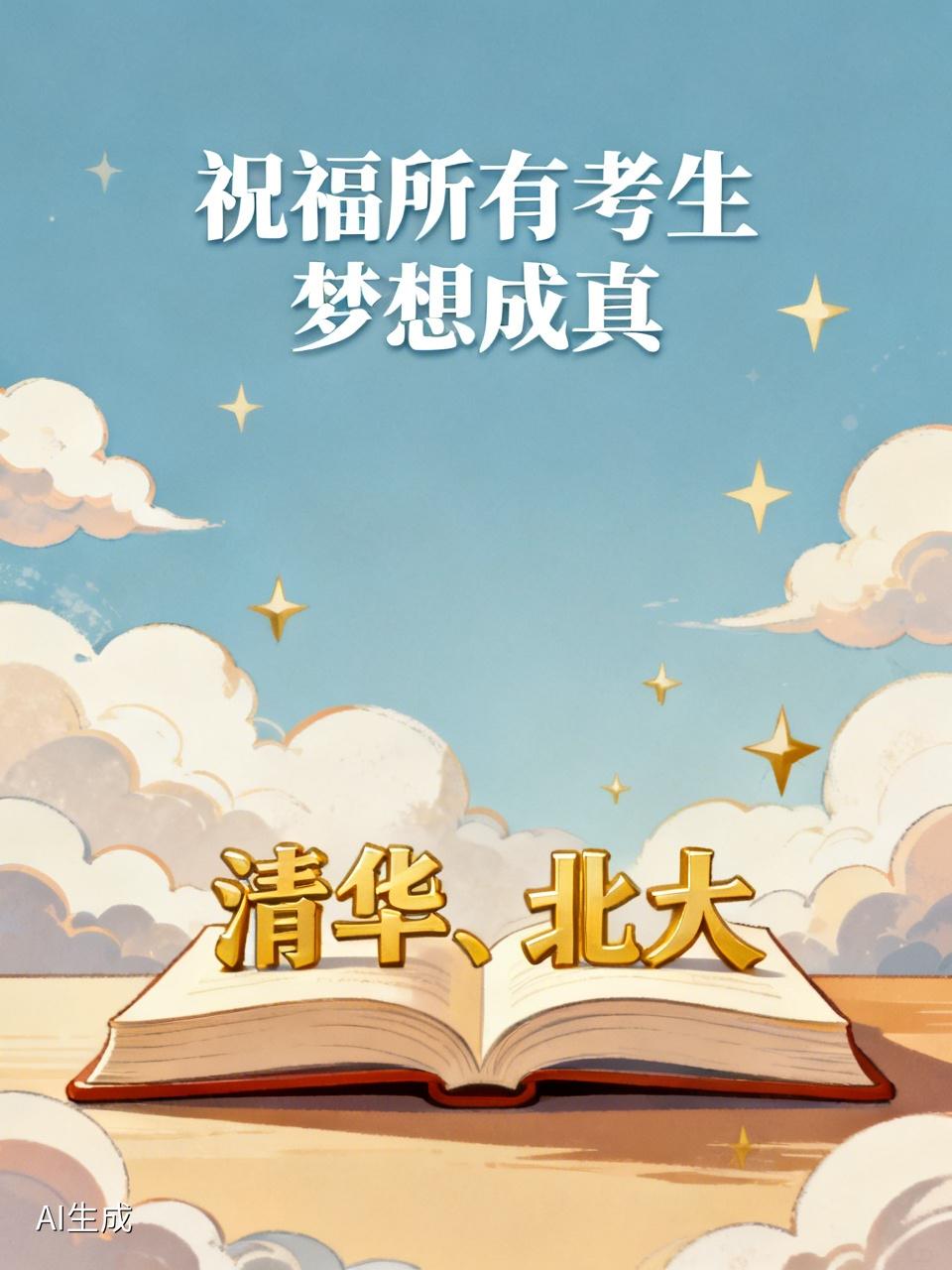 祝福所有考生，十二年寒窗苦读终能梦想成真。把这份最美好的祝福揣在怀里，再将“清华